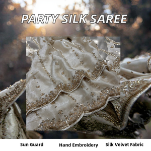 Sari de Seda Moderno para Fiestas, con Cuentas Doradas y Lentejuelas, Blusa Cosida a Mano con Cutdana, Listo para Usar, de Secado Rápido para Verano/Invierno - Product Image 2