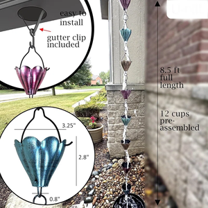 Cadena de <span class=keywords><strong>lluvia</strong></span> de jardín multicolor, tazas de recolección de <span class=keywords><strong>agua</strong></span>, canalones de 8,5 pies, desviador de <span class=keywords><strong>agua</strong></span> de <span class=keywords><strong>lluvia</strong></span> para Material metálico exterior - Product Image 3