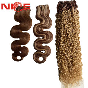 Yüksek kalite 100% İnsan rus Remy saç sınıf 14A görünmez boncuklu satırlar el bağlaması postiş - Product Image 3