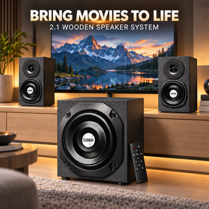 Sistema de Altavoces Multimedia BT de Madera 2.1 con Subwoofer de 6.5 Pulgadas, USB, Coaxial, FM, Control Remoto de Graves y Agudos para Cine en Casa - Product Image 1