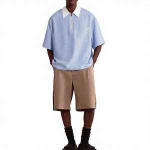 Polo Homme Rayé Personnalisé à Manches Courtes avec Demi-Zip et Poche – Tissu Décontracté Grande Taille – Nouvelle Collection - Product Image 5