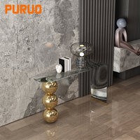 Console de luxe PURUO pour couloir, en métal argenté et doré, avec miroir en verre et acier inoxydable