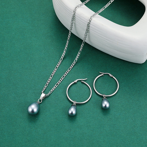 <span class=keywords><strong>Pendientes</strong></span> Chapados en Oro, Collar <span class=keywords><strong>de</strong></span> Acero Inoxidable, Juego <span class=keywords><strong>de</strong></span> Joyería <span class=keywords><strong>de</strong></span> Lujo para Novia con Madreperla, Joyería para Mujer al por Mayor - Product Image 2