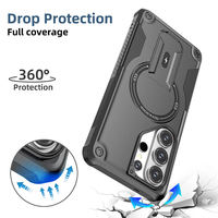 Étui magnétique pour Samsung Galaxy S24 S26 Ultra, coque de téléphone antichoc avec béquille cachée, protection intégrale 360° en PC et TPU mat