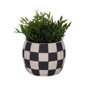 Vaso per Fiori Moderno Rotondo a Scacchiera, Fioriera Decorativa per Arredamento Casa, Design con Motivo Grafico - Product Image 2