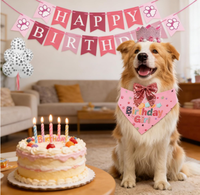 Joyeux Anniversaire PAW : Bannière, Drapeau, Couronne, Autocollants 0-9, Nœud Papillon, Bandana, Ballons Hélium pour Fête d'Anniversaire Chat et Chien