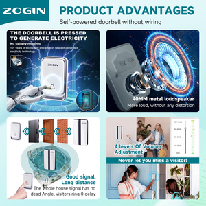 Nuovo <span class=keywords><strong>Campanello</strong></span> Wireless <span class=keywords><strong>Autoalimentato</strong></span> Impermeabile, Portata 200m, 55 Suonerie - Product Image 2