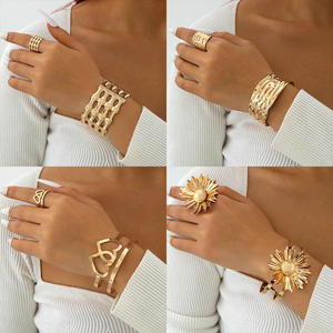 Juego de Anillos y Brazaletes Abiertos de Acero Inoxidable con Diseño Geométrico, Estilo Punk Vintage, Joyería de Moda Unisex para Compromiso - Product Image 2