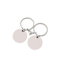 Porte-clés en acier inoxydable pour couple, pendentif circulaire magnétique, logo gravé au laser, matériau vierge pour impression, cadeau de vacances, gravure