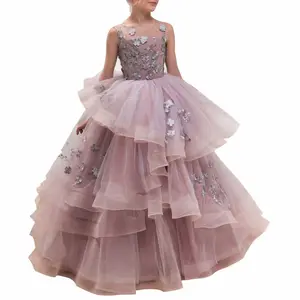 Son ucuz prenses kabarık çiçek kız elbise kolsuz Pageant törenlerinde küçük kız için bebek kız elbise