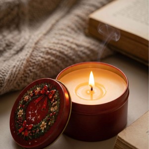 Juego de Velas Aromáticas de Navidad en Latas Metálicas, Decoración Navideña, Caja de Regalo, Diseño Rojo - Product Image 3
