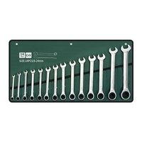 Jeu de clés à cliquet métriques OEM 14 pièces 6-19 mm CR-V couleur verte électrophorétique 72 dents pour réparation automobile