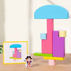Jeu de construction d'empilement en bois Bateau Pirate pour enfants EDULAND, blocs d'équilibre, cartes d'apprentissage précoce pour bébés, jouets éducatifs - Product Image 3