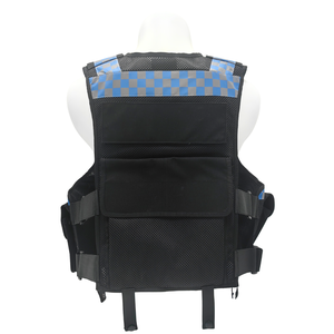 <span class=keywords><strong>Gilet</strong></span> noir 100% polyester à carreaux bleus avec panneaux en mesh, anneaux en D aux épaules, poches utilitaires et sangles réglables - Product Image 4