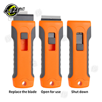 CLEZE DIY Grattoir de nettoyage de vitres de voiture en acier à long manche avec lame amovible pour l'élimination des autocollants de fenêtre