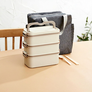 Triple Tier Stainless Steel Bento <b>Box</b> With Plastic Lid <b>Stackable</b> Portable <b>Lunch</b> Container 20.5cm Height 18.5cm Base Diameter - Product Image 1