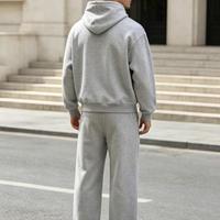 Produsen Setelan Olahraga Kasual Musim Dingin Bahan Fleece Tebal Polos Warna Hitam Dicuci, Setelan Hoodie dan Celana Panjang