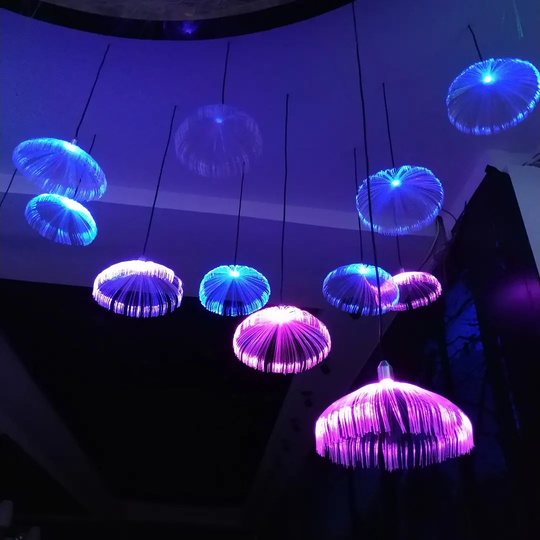 Diameter 20cm led fiber optic light jellyfish hanging lamp for holiday light decoration