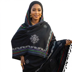 Pañuelo Hijab de Viscosa Negro con Bordado Floral para Mujer, Chal Largo para Uso Diario, Venta al Por Mayor - Product Image 1