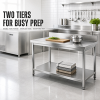Table de travail commerciale en acier inoxydable avec dossier, finition brossée mate, modulaire, extensible, pieds réglables en hauteur, pour cuisine