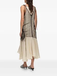 Conjunto de Vestido de 2 Piezas para Mujer, Negro, con Cordón Ajustable, Malla Fruncida, Top Camisero sin Mangas con Tirantes Finos, Vestido Midi Satinado con Corte Acampanado - Product Image 3