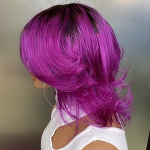Couleur violette avec racine noire <span class=keywords><strong>Cheveux</strong></span> humains courts <span class=keywords><strong>ondulés</strong></span> Pixie Cut <span class=keywords><strong>pour</strong></span> les femmes noires Perruque <span class=keywords><strong>courte</strong></span> <span class=keywords><strong>Cheveux</strong></span> humains sans colle aucune perruque de dentelle - Product Image 5