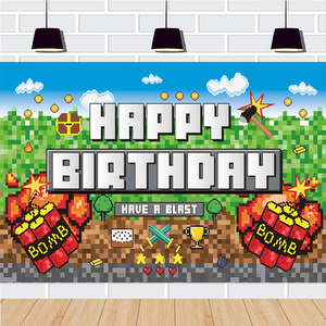 Fondo Decorativo Rectangular con Diseño de Minecraft SD808, Pancarta Decorativa de <span class=keywords><strong>Pixel</strong></span> Wars para Fiesta de Cumpleaños - Product Image 1