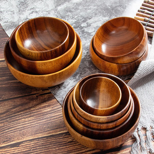 Vajilla de Madera de Acacia Estilo Japonés - Tazón para Servir Sostenible para Fiestas, para Ensaladas, Sopas u Otros Platos - Product Image 1