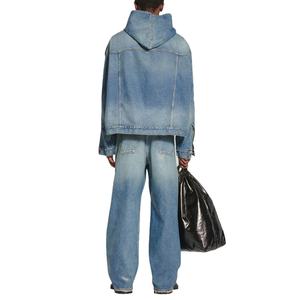 Custom Jean <b>Jacket</b> <b>for</b> <b>Men</b> Light Blue Long Sleeves Cotton Hooded Oversized <b>Denim</b> <b>Jacket</b> - Product Image 4