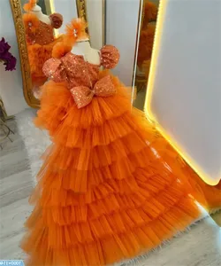 Vestidos de Niña de las Flores con Lentejuelas Naranjas <span class=keywords><strong>para</strong></span> Boda, Tul en Capas con Lazo, Vestido Formal <span class=keywords><strong>para</strong></span> Fiesta de Cumpleaños, <span class=keywords><strong>Comunión</strong></span> - Product Image 2