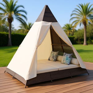 Cama de Día para Patio Exterior, Tumbona de Mimbre con Forma de Carpa, Incluye Cojines para Tomar el Sol, Uso en Patio, Diseño Tropical Moderno - Product Image 2