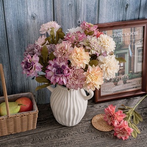 YOPIN-3779 hai đầu nhân tạo <span class=keywords><strong>Dahlia</strong></span> bị đốt cháy cạnh <span class=keywords><strong>Dahlia</strong></span> hoa lụa cho trang trí trong nhà - Product Image 2