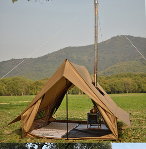 Exterior marrón ligero de cuatro estaciones tienda de campaña piso chimenea estilo cabina tienda familiar <span class=keywords><strong>para</strong></span> 2 personas Tienda de pesca de aluminio - Product Image 6