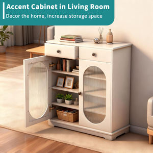 خزانة جانبية خشبية مخصصة للتخزين مع درجين وباب أكريليك، ورف قابل للتعديل - Product Image 2