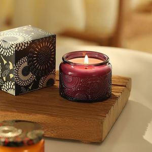 Bougie parfumée vintage en verre gaufré bordeaux, aromathérapie, bougie à une seule mèche, décoration d'intérieur - Product Image 1