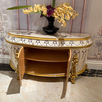 Buffet en bois de style baroque italien en or blanc semi-circulaire avec des sculptures florales pour villa de luxe, hall d'hôtel