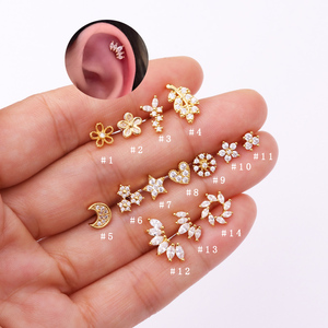 Classico <span class=keywords><strong>Piercing</strong></span> a Barra in Acciaio Inossidabile 16G con Corona e Foglia, con Zirconia Cubica e Bordo in Rame, per Helix, <span class=keywords><strong>Orbital</strong></span>, Rook, Conch, Tragus, con Chiusura a Vite - Product Image 1