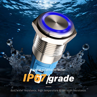Sakelar Tombol Tekan Logam 16mm 19mm 22mm Momentary Latching IP67 Tahan Air Dengan Cincin LED Untuk Panel Kapal