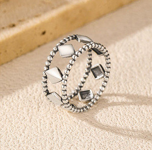 S925 Sterling Silver Vintage Double Bead Chain Geometric Hollow Open <b>Ring</b> Niche Stackable Trendy Decorative Women <b>Finger</b> <b>Ring</b> - Product Image 4