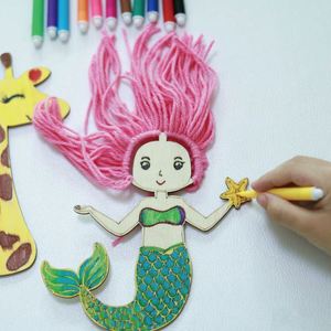 Vente en gros de supports artisanaux en bois en forme de sirène, directement de l'usine, pour la peinture DIY pour enfants, pièces en bois en forme d'animaux - Product Image 1