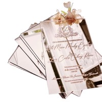 Carte d'invitation de mariage personnalisée en acrylique miroir de luxe avec enveloppe, carte de vœux auto-scellante pour