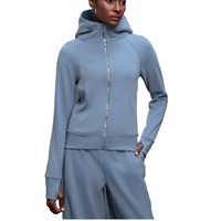 Ensemble de survêtement léger 2 pièces pour femme en molleton 100 % coton, avec veste à capuche zippée brodée et pantalon de jogging respirant