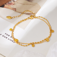 Bracelet Bohème de Plage en Acier Inoxydable Double Couche avec Perles de Riz et Disques Dorés, Bijou Polyvalent de Luxe Léger pour Femme