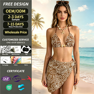 Maillots <span class=keywords><strong>de</strong></span> <span class=keywords><strong>bain</strong></span> 3 pièces <span class=keywords><strong>de</strong></span> qualité supérieure pour femmes, bikini triangle à nouer avec bas <span class=keywords><strong>de</strong></span> maillot à nouer sur les côtés et paréos, vente en gros, personnalisation OEM - Product Image 1