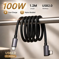 Câble USB-C coudé 1,2 m, charge rapide PD 100W, 5A, USB 2.0 Type C vers C, câble de données, logo personnalisé, OEM ODM, vente en gros d'usine, Chine