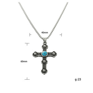 <b>Cross</b> Pendant Necklace Stainless Steel Turquoise Inlay Men's Fashion Jewelry Gift Geometric Design Bezel Setting 120172 - Product Image 5