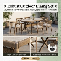 Modern Bahçe Yemek Seti Her Hava Koşuluna Uygun Alüminyum Alaşımlı Masa ve PE Rattan Sandalyeler, Villa İçin Su Geçirmez Minderlerle