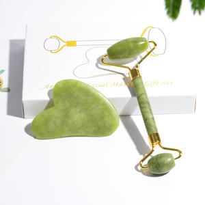 Atacado beleza natural massageador facial quartzo jade rolo gua sha conjunto massagem facial jade rolo - Product Image 4