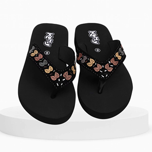 คลาสสิกสีดำสีขาวพิมพ์ลายดอกไม้ Midsole สายรัดสีดำนุ่มประดับด้วยคริสตัลดอกไม้มีสไตล์ - Product Image 1