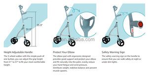Déambulateur MSMT en aluminium à 3 <span class=keywords><strong>roues</strong></span>, canne pliable, déambulateur léger pour voyageurs, déambulateur étroit pour petits espaces - Product Image 6